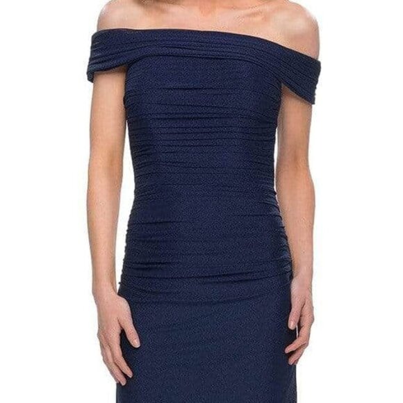 NWT La Femme 29541SC Jersey  Evening Dress Navy in Sizes 6 & 8 - Picture 3 of 6